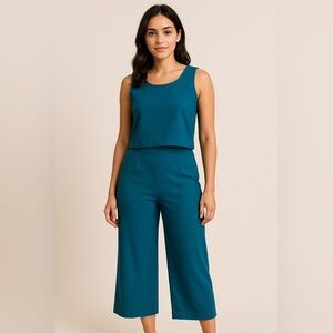 Elegant Teal Wide Leg Pant and Blouse Set by Raylamp